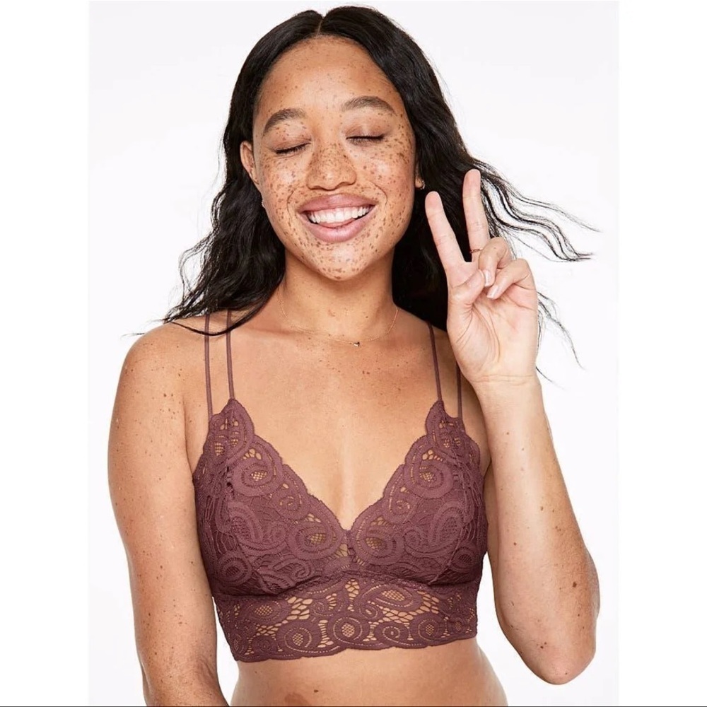 💗 Victoria's Secret Mauve Lace Strappy Bralette Sz S